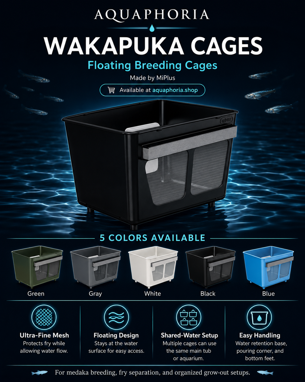 MiPlus Wakapuka Floating Medaka Breeding Cage – Ultra-Fine Mesh