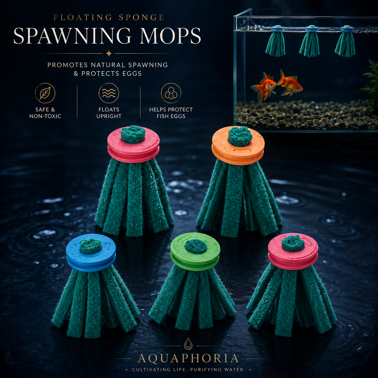 Floating Sponge Spawning Mops for Medaka & Small Fish — 5 or 10 Pack