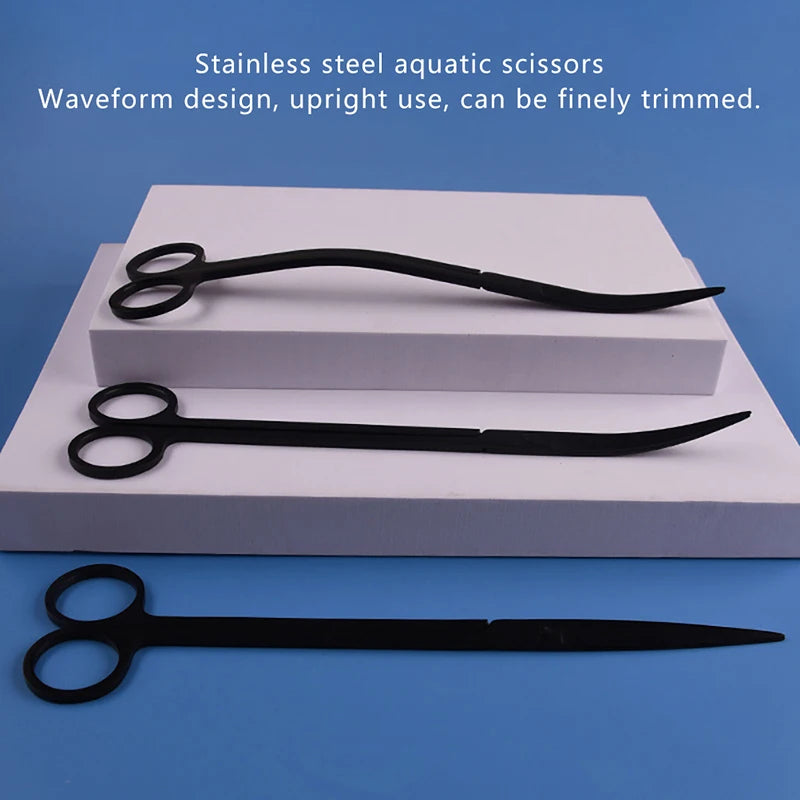 Additional view of the four-piece black stainless steel aquascaping tool kit