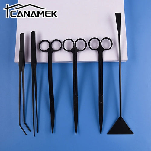Four-piece black stainless steel aquascaping tool kit