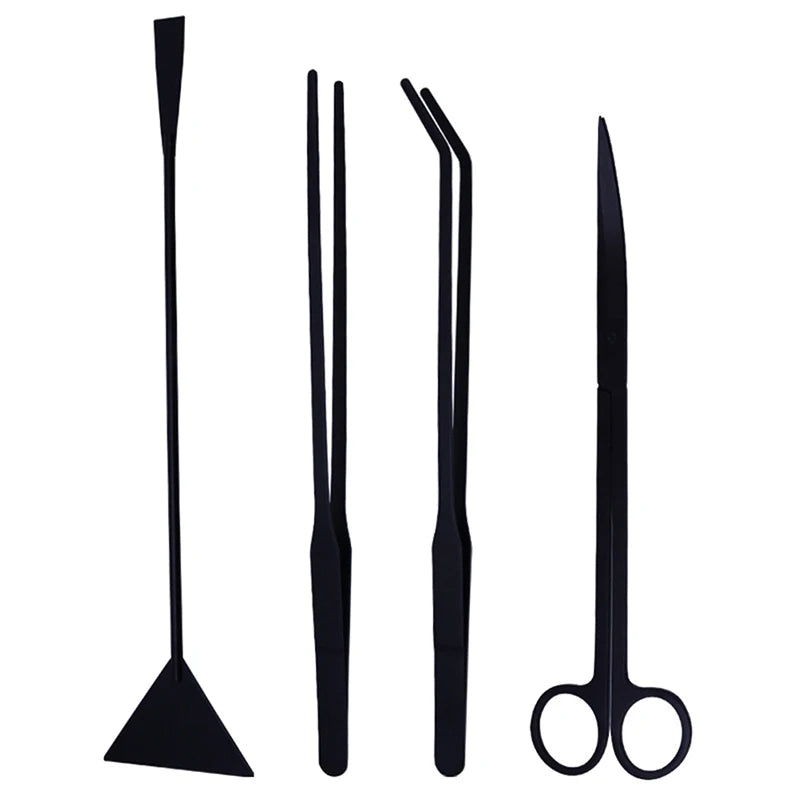 Additional view of the four-piece black stainless steel aquascaping tool kit