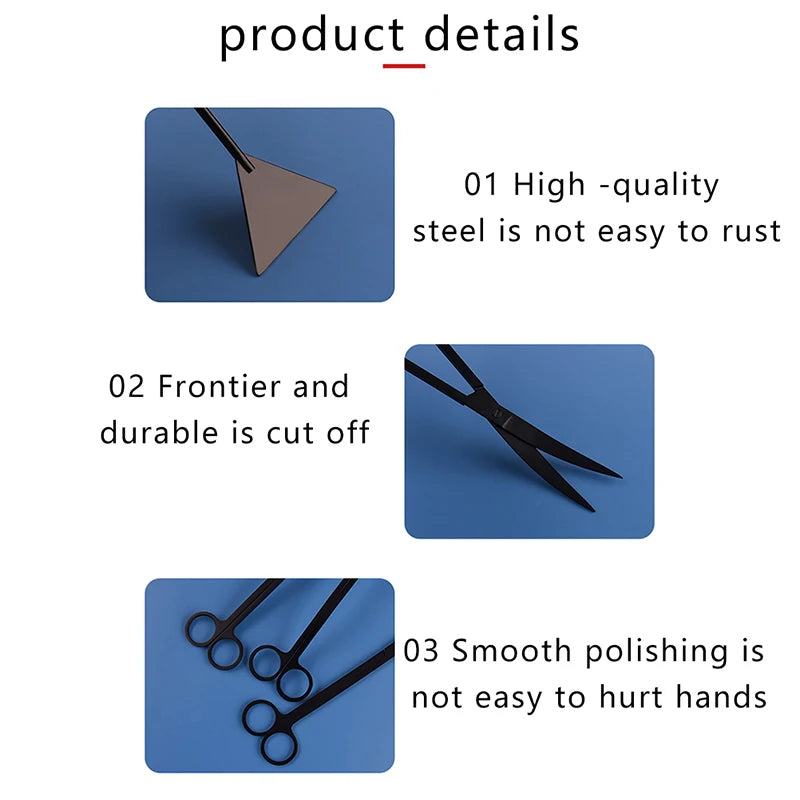 Additional view of the four-piece black stainless steel aquascaping tool kit