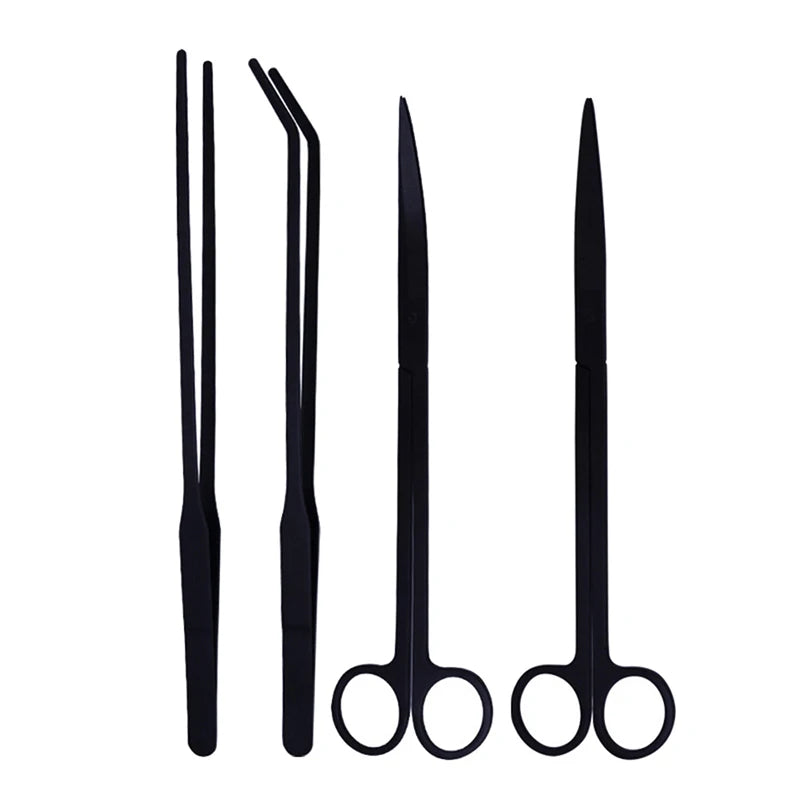 Additional view of the four-piece black stainless steel aquascaping tool kit