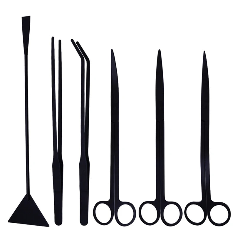 Additional view of the four-piece black stainless steel aquascaping tool kit