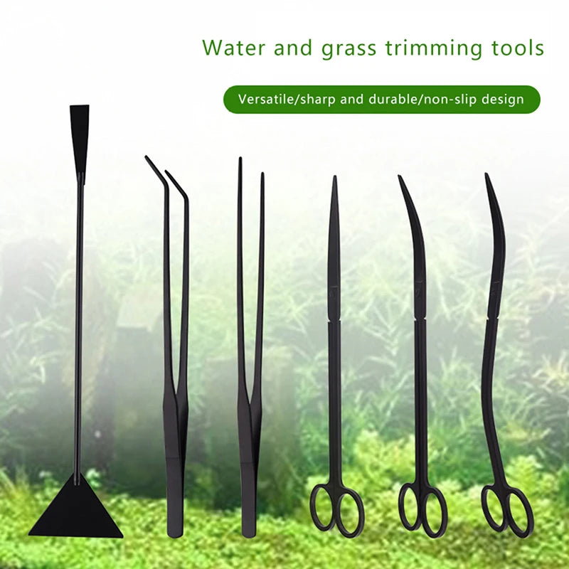 Additional view of the four-piece black stainless steel aquascaping tool kit