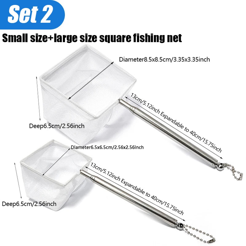 Telescoping Aquarium Net for Shrimp & Small Fish — Square or Round